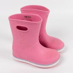 Crocs Kids Crocband Rain Boots Pink White Sz 12 Youth Easy On/Off Handles